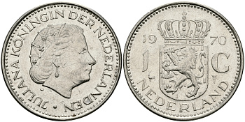 Нидерланды 1 гульден 1970 Юлиана (1948-1980) KM 184а никель 94-625