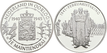 Нидерланды медаль ND Голландия в войне 1940-1945, забастовка в феврале 1941, 31,3 гр, 45,0 мм  серебро  PROOF  11-324-23