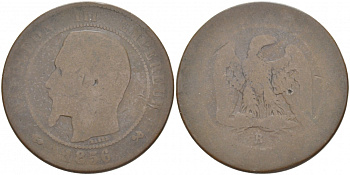 ФРАНЦИЯ 10 САНТИМОВ 1856 В, НАПОЛЕОН III (1852-1870) KM 771.2, LA FRANC 133.33 бронза 3457-416