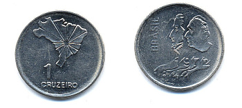 Бразилия 1 крузейро 1972 150 лет независимости KM 582 никель aUNC 51-5711
