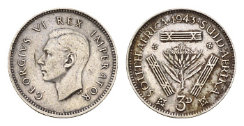 ЮАР 3 пенса 1943 Георг VI (1936-1952) KM 26 серебро 4549-169