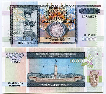БУРУНДИ 1000 ФРАНКОВ 2000 БЫКИ Pick 39c UNC (пресс) бумага 448-13-3