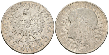 Польша 5 злотых 1934 Голова Полонии Y 21 серебро 34-1014