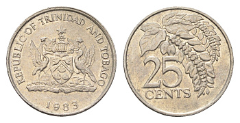 Тринидад и Тобаго 25 центов 1983 цветок дикая пуансеттия KM 32 медно-никель 4664-669