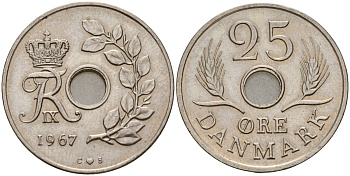 Дания 25 эре 1967 С; S, Фредерик IX (1947-1972) KM 855.1 медно-никель 4187-1153