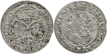 ПОЛЬША 6 ГРОШЕЙ 1662 ТТ, ЙОГАНН КАЗИМИР (1649-1668) KM 91 (33) серебро 441-1041