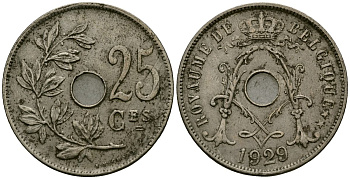 Бельгия 25 сантимов 1929 BELGIQUE KM 68 медно-никель 4172-124
