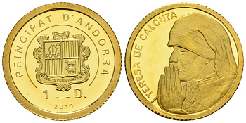 Андорра 1 динер 2010 Мать Тереза KM 437 золото PROOF 00-806-38