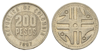 Колумбия 200 песо 1997 KM 287 медь цинк никель 4143-831