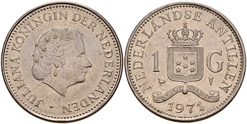 Нидерландские Антилы 1 гульден 1971 Юлиана (1948-1980) KM 12 никель 4140-146