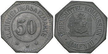 Ильменау (Саксен-Веймар-Айзенах) 50 пфеннингов 1917 Funck 226.1A, Men05 12157.1, Men18 15238.1 цинк 1515-412