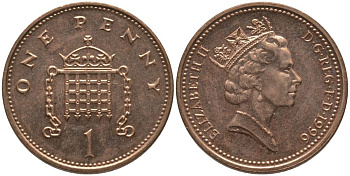 Великобритания 1 пенни 1996 Елизавета II (1952-2022) KM 935a, Spink 4391 (B4) сталь плакированная медью UNC 181-612
