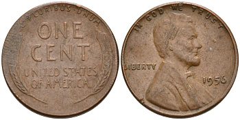 США 1 цент 1956 Линкольн KM А132 медь цинк 4564-255