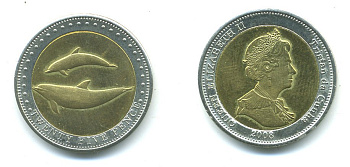 ТРИСТАН ДА КУНЬЯ 25 ПЕНСОВ 2008 ДЕЛЬФИНЫ KM 33 биметалл UNC 540-313
