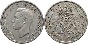 Великобритания 2 шиллинга (флорин) 1949 Георг VI (1936-1952) KM 878, Spink 4107 медно-никель 82-145