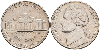 США 5 ЦЕНТОВ 1996 D, ДЖЕФФЕРСОН KM A192 медно-никель 4114-1117