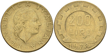 Италия 200 лир 1978 R, шестерня KM 105 алюминиевая бронза 4573-821