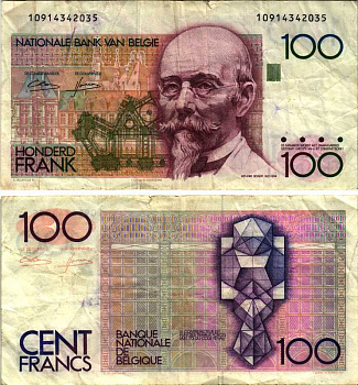 БЕЛЬГИЯ 100 ФРАНКОВ 1982-1994 ПОДПИСЬ (4 И 12) АРХИТЕКТОР ХЕНДРИК БЕЙЕРТ Pick 142а бумага 7205-41-1-1