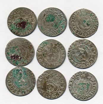 ПОЛЬША ЛОТ ИЗ 9 МОНЕТ В ПОЛТАРАК XVII век серебро M12-2-9