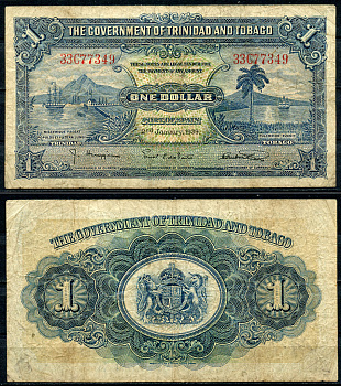 Тринидад и Тобаго 1 доллар 1939 2 января 1939 Pick 5 b бумага  000-000-00