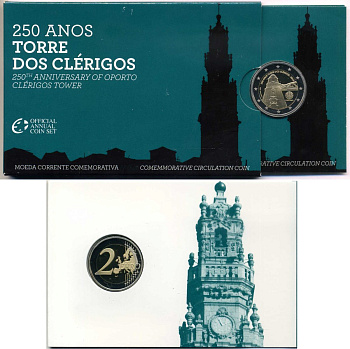 Португалия 2 евро 2013 250 лет башне Клеригуш, запайка, картонный буклет KM 848 биметалл PROOF 3-4-8-54
