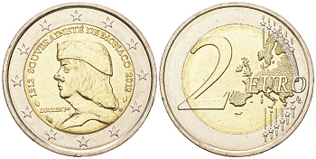 Монако 2 евро 2012 500 лет суверенитета Монако, Люсьен I KM 199 биметалл  UNC  3-4-11-16