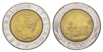 Италия 500 лир 1991 KM 111 биметалл aUNC 4556-457