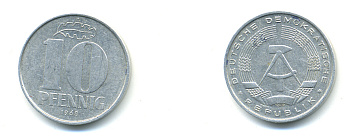 ГДР 10 пфеннигов 1968 А KM 10 алюминий 76-644