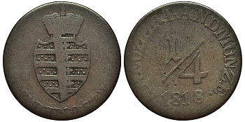 САКСЕН-МАЙНИНГЕН 1/4 КРЕЙЦЕРА 1818 KM 100, Jaeger 407 AKS 176 медь 413-6035