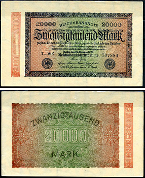 Германия 20000 марок 1923 20 февраля 1923 Pick 85b бумага 8518-45-2-2