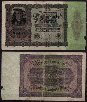 Германия 50000 марок 1922 Бюргермейстер (мэр) Браувайлер (автор: Б. Брюйн) Pick 80 бумага 7547-22-2-2