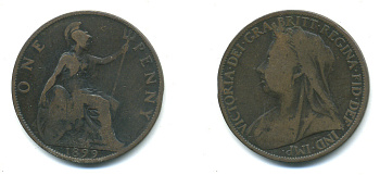 Великобритания 1 пенни 1899 Виктория (1837-1901) KM 790, Spink 3961 бронза 4383-533