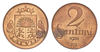Латвия 2 сантима 1928 KM 2 бронза 4679-228