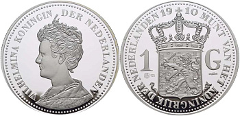 НИДЕРЛАНДЫ МЕДАЛЬ ND 1 ГУЛЬДЕН 1910, ВИЛЬГЕЛЬМИНА, ДИАМЕТР 45 ММ., ВЕС 31,33 ГР. серебро PROOF 00-00