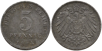 Германия 5 пфеннигов 1921 A KM 19, J. 297 железо 4151-633