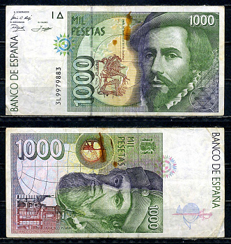 Испания 1000 песет 1992 Pick 163 (2) бумага 7183-42-3-1