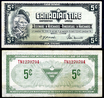 Канада купон на 5 центов 1974 Canadian Tire бумага 2195-21-1-1