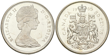 Канада 50 центов 1965 Елизавета II (1952-2022) KM 63 серебро UNC 68-917