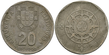 Португалия 20 эскудо 1986 KM 634 медно-никель 4120-1014
