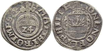 ХИЛЬДЕСХАЙМ 1/24 ТАЛЕРА 1615 ДАТА В ЛЕГЕНДЕ KM 166 серебро 560-823