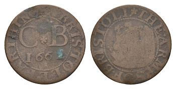 Англия, Бристоль городской фабричный токен - 1 фартинг 1662 диаметр 21 мм, вес 2,2 гр Withers 12 медь 1522-1035