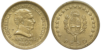 Уругвай 1 песо 1965 KM 46 алюминиевая бронза 92-511