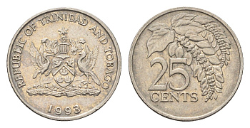 Тринидад и Тобаго 25 центов 1993 цветок дикая пуансеттия KM 32 медно-никель 4664-711