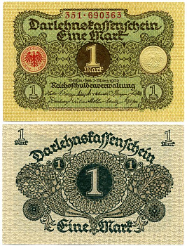 ГЕРМАНИЯ 1 МАРКА 1920 1 МАРТА 1920, ВЕЙМАРСКАЯ РЕСПУБЛИКА Pick 58 бумага UNC (ПРЕСС) 7147-11-1-2