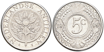 Нидерландские Антилы 5 центов 1999 Беатрикс (1980-2013) KM 33 алюминий 4169-338