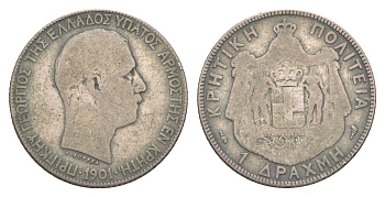 Греция, Крит 1 драхма 1901 Георг I (1863-1913) KM 7 серебро 443-732