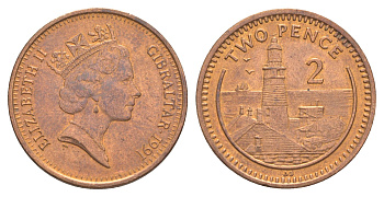 Гибралтар 2 пенса 1991 KM 21 бронза aUNC 4563-1013