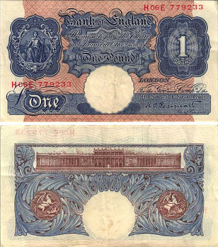 Англия 1 фунт ND (1940-1948) подпись Peppiatt Pick 367 а бумага 7218-53-1