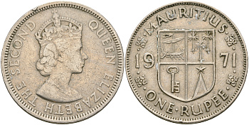 Маврикий 1 рупия 1971 Елизавета II (1952-) KM 35.1 медно-никель 4607-331