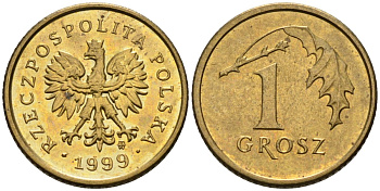 Польша 1 грош 1999 MW KM 276, Parchimowicz 701h латунь 4580-446